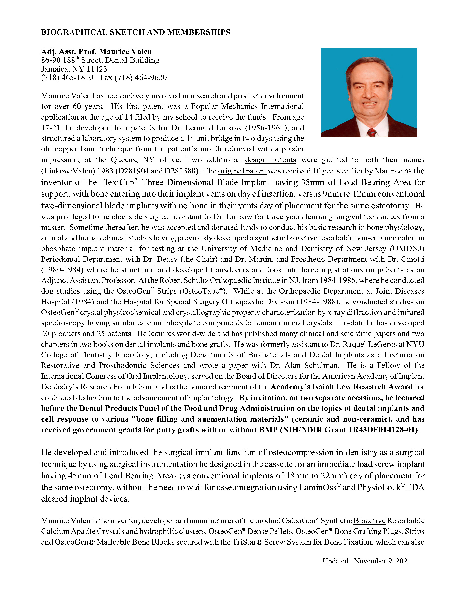 Maurice Valen CV page 1